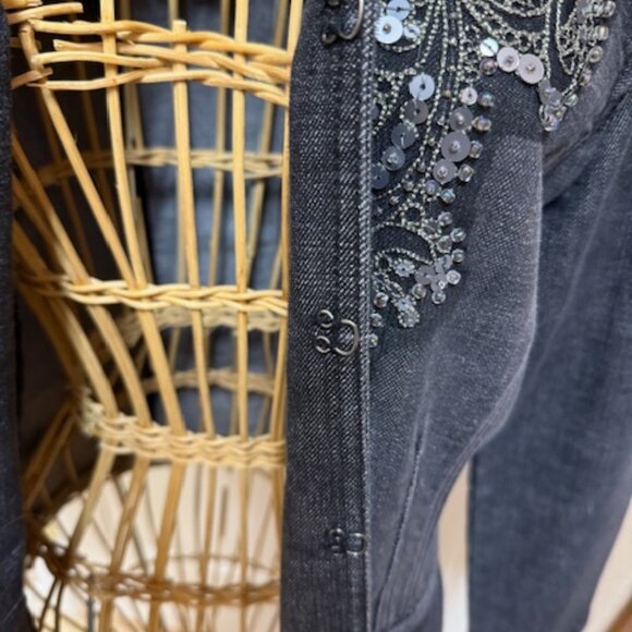 Chico's sequined charcoal gray denim fitted jacket. Size 0. - Picture 5 of 8